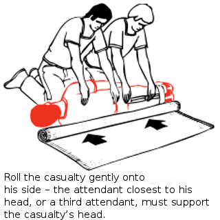 Roll the casualty gently onto his side